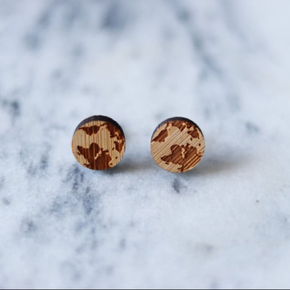🎉 New Wooden Earth Round Stud Earrings